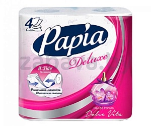 Бумага туалетная Papia Deluxe, 4 слоя, 4 шт.