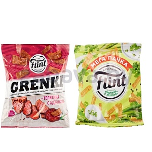 Сухарики Flint, сметана с зеленью или телятина и аджика, 100 г