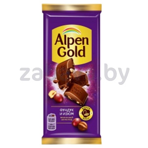 Шоколад молочн. Alpen Gold, фундуком и изюмом, 85 г
