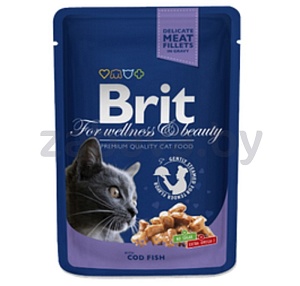 Влажный корм для кошек Brit Premium Cat Pouches, треска, 100 г