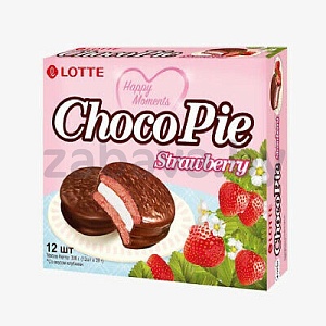 Печенье Lotte Choco Pie, глазированное со вкусом клубники, 336 г