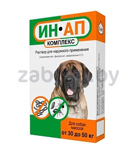 Капли на холку от глистов, блох и клещей для собак «ИН-АП комплекс», 30-50 кг