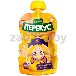 Пюре «Сочный перекус», манго, ананас или персик, 140 г