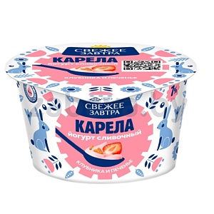 Йогурт «Свежее завтра» «Карела», клубника-печенье, 180 г