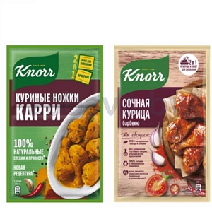 Смесь Knorr «На второе», куриные ножки карри/курица барбекю, 26-28 г
