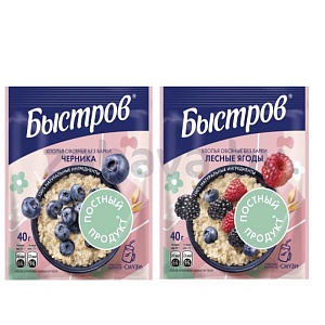 Хлопья овсяные «Быстров», лесные ягоды или черника, 40 г
