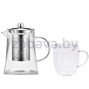 Чайник стеклянный с фильтром, 750 мл или кружка, двойное стекло, 350 мл