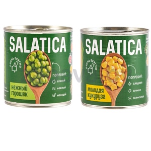 Горошек нежный или кукуруза молодая, Salatica, 400/340 г