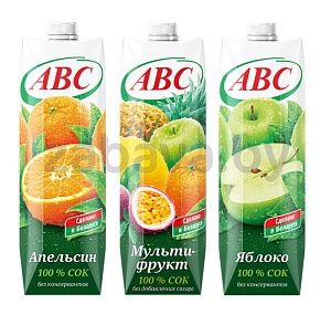 Сок ABC, яблоко, мультифрукт или апельсин, 1 л
