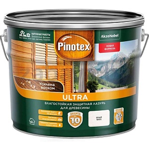 Пропитка для дерева Pinotex Ultra, полуглянцевая, 9 л, цвет: белый