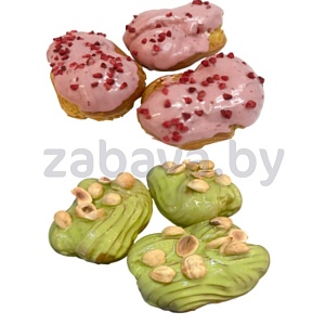 Пирожное заварное «Малина-Баблгам» или «Фисташка-Лесной орех», 1 кг