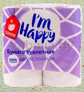Бумага туалетная I’m Happy, 2 слоя, 4 рулона
