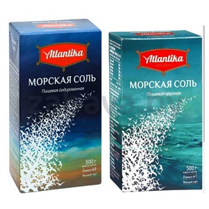 Соль морская Atlantika, йодир., мелкая/крупная, 500 г