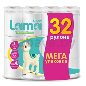 Бумага туалетная Snow Lama, 3 слоя, 32 рулона