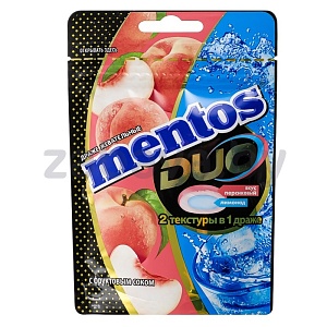 Драже жевательное Mentos Duo, виноградный или персиковый лимонад, 45 г