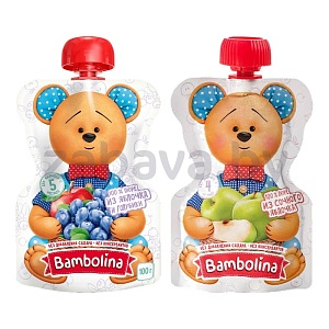 Пюре Bambolina, яблоко-голубика или яблоко, 100 г