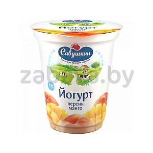 Йогурт «Савушкин», персик-манго/страчателло, 2%, 350 г