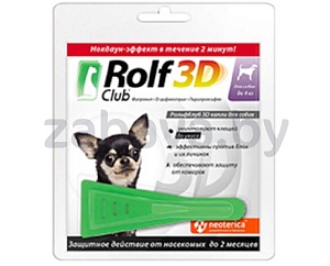 Капли Rolf Club 3D от блох и клещей для собак до 4 кг, 20 г
