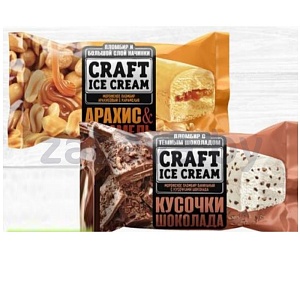 Мороженое Craft Ice Cream, пломбир, 200 г, арахис-карамель или ваниль с кус. шокол.
