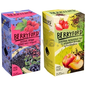 Чай Berryford, черн. с лесн. ягод. или зелен. с персик. и клубн., 25 пак.