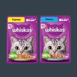Корм для кошек Whiskas, желе с курицей или лососем, 75 г