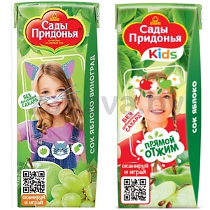 Сок «Сады Придонья», яблоко-виноград или яблоко, 200 мл