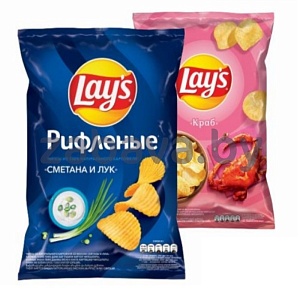 Чипсы Lay`s рифлен., метана и лук или краб, 140 г