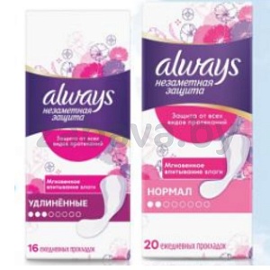 Прокладки Always ежедн., удлиненн./нормал, 16/20 шт.