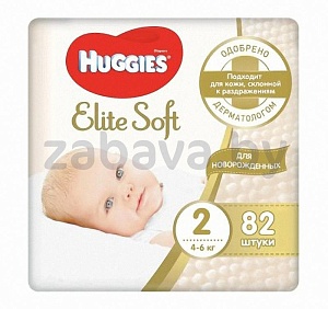 Подгузники Huggies Elite Soft Mega 2 (4–6 кг), 82 шт.