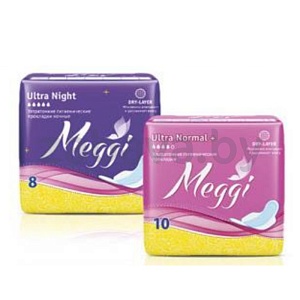 Прокладки Meggi, Ultra Night/Normal+, 8/10 шт.