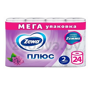 Бумага туалетная Zewa «Плюс», cирень, 2 сл., 24 рул.