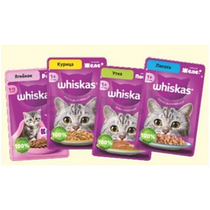 Корм для взрослых кошек или котят Whiskas, 75 г, в ассорт.
