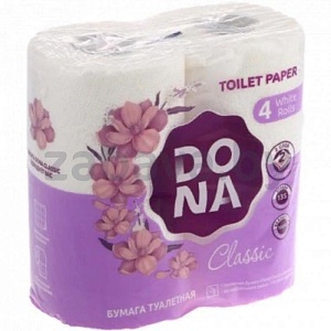 Бумага туалетная Dona Classic, белая, 2 слоя, 4 рулона