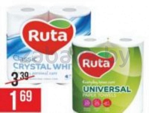 Ruta туалетная бумага, 2 слоя, 4 шт. или бумажные полотенца, 2 слоя, 2 шт.