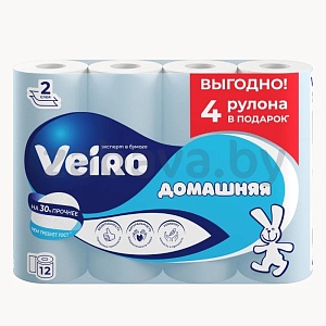 Бумага туалетная Veiro, домашняя, 2 сл., 12 рул.