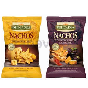 Чипсы Delicados Nachos, сыр/оливки-паприка, 150 г