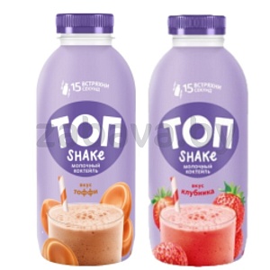 Коктейль молочный «Топ» Shake, 2%, 450 г, тоффи или клубника