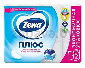 Туалетная бумага Zewa «Плюс», 12 рулонов, в ассорт.