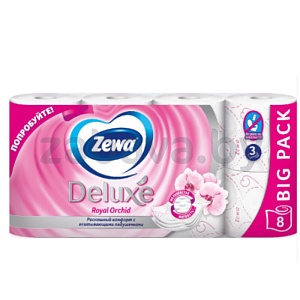 Туалетная бумага Zewa Deluxe, 3 слоя, 8 рулонов, в ассорт.