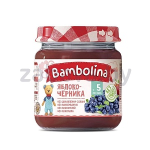 Пюре для детского питания Bambolina яблоко/черника, яблоки, груша или фруктовый салатик, 100 г