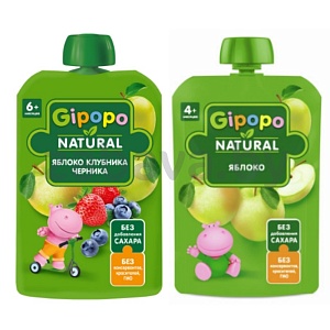 Пюре Gipopo, яблоко-клубника-черника или яблоко, 90 г