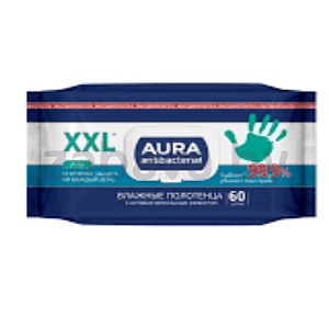 Влажные полотенца Aura антибакт., 60 шт.