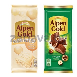 Шоколад Alpen Gold, белый пористый или фундук, 75/80 г