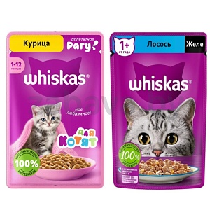 Корм Whiskas, желе лосось или рагу курица, 75 г