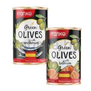 Оливки Franko, зелен., б/к, фаршир. анчоусом или лососем, 280 г