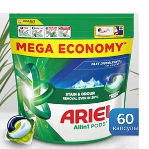 Капсулы для стирки Ariel all-in-1, горный родник, 60 шт.