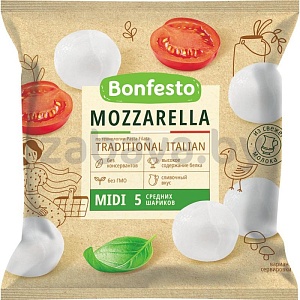 Сыр Bonfesto Mozzarella Midi, 5 шариков, 45%, 125 г