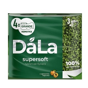 Бумага туалетная Dala, 3 слоя, 4 рулона