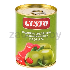 Оливки зеленые Gusto, фарш. перцем, 280 г