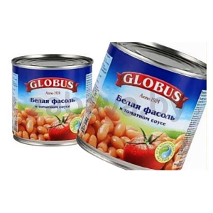 Фасоль Globus, белая в томатном соусе, 425 мл